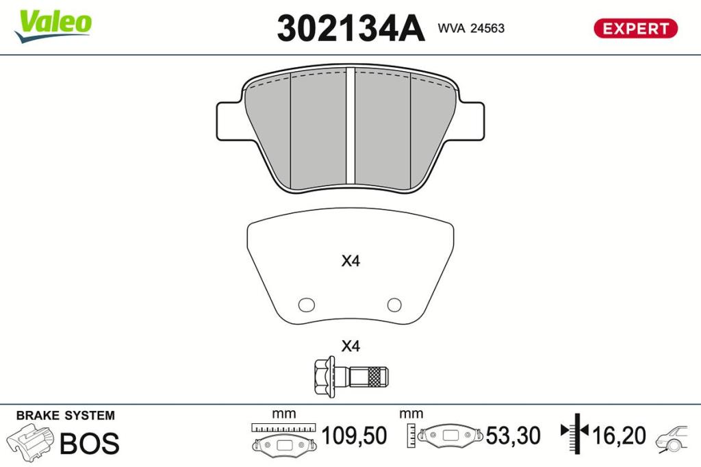 Jeu de 4 plaquettes de frein VALEO ref. 302134A
